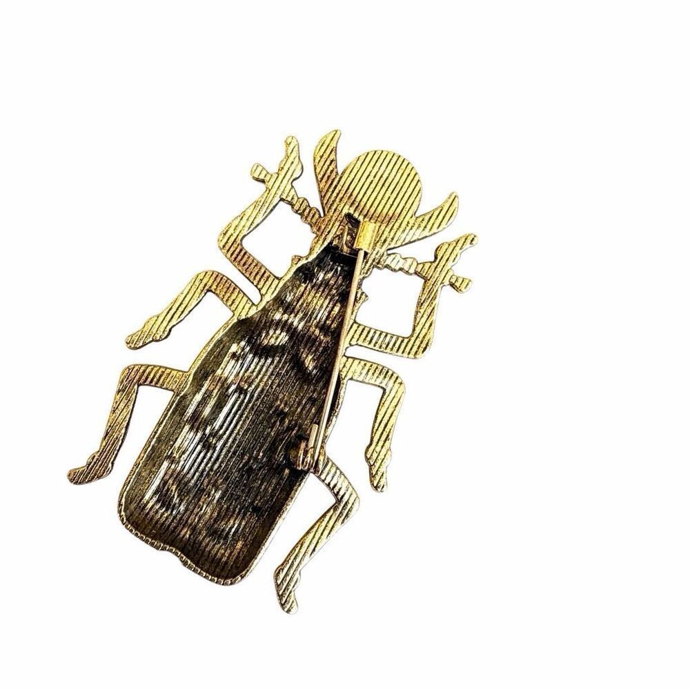 JeweledâBeetle Brooch Multicolor Rhinestone Statement - Picture 7 of 7